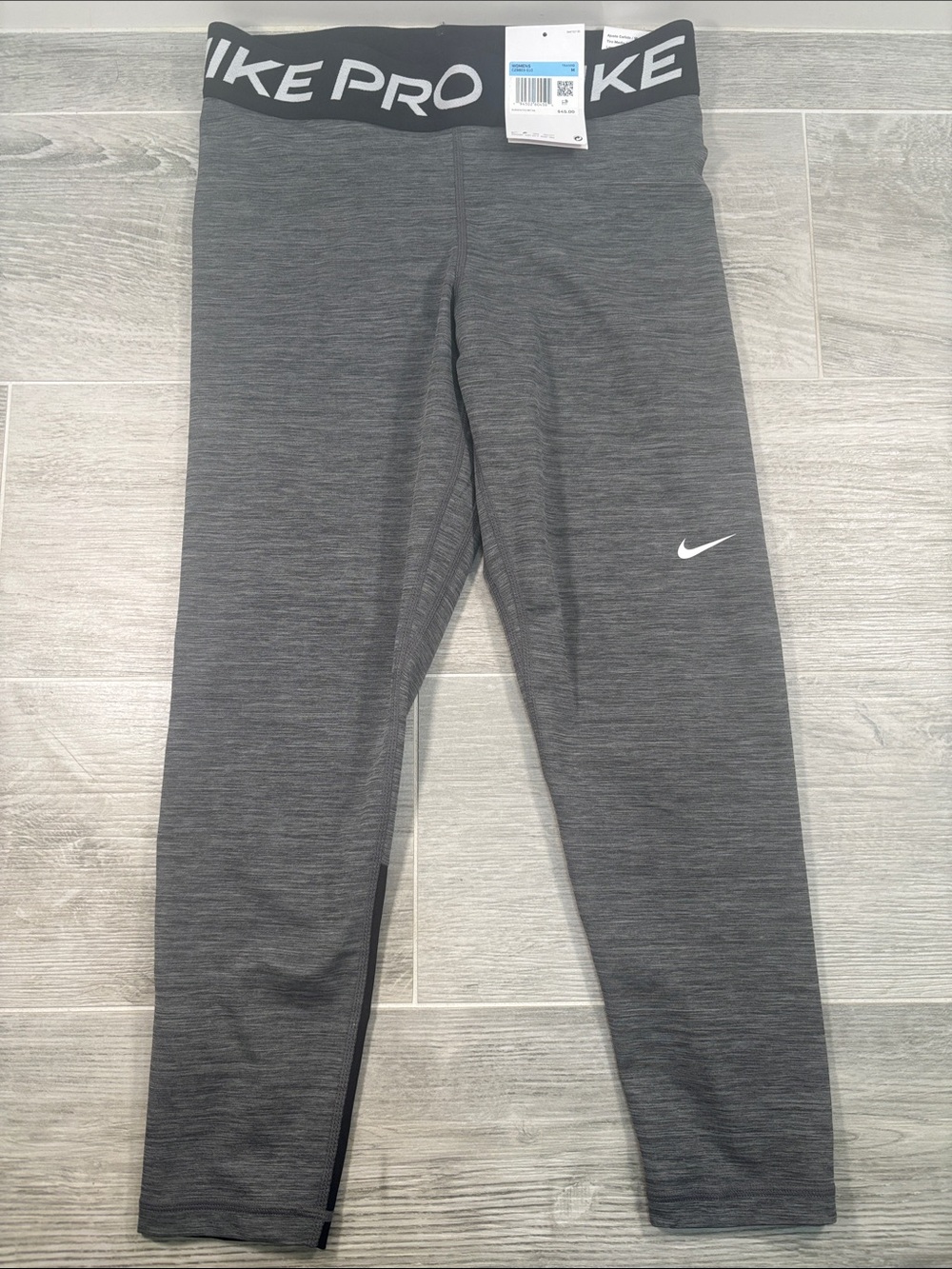 Nike Pro Dri-FIT Crop Leggings Grey Heather Black Mid Rise Tight Fit NWT